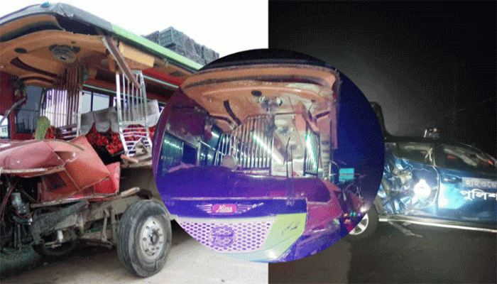 দাঁড়িয়ে থাকা ট্রাক ও পুলিশের গাড়িতে বাসের ধাক্কা, নিহত ২ দাঁড়িয়ে থাকা ট্রাক ও পুলিশের গাড়িতে বাসের ধাক্কা, নিহত ২