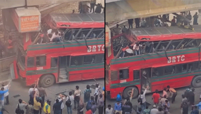 এলিভেটেড এক্সপ্রেসওয়ের পিলারে দোতলা বাসের ধাক্কা