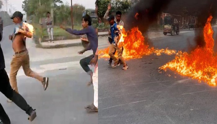 রাজশাহী-৩ আসনে বিএনপির মনোনয়ন নিয়ে বিক্ষোভ, টায়ারের আগুনে পুড়ল ছাত্রদল নেতার শরীর