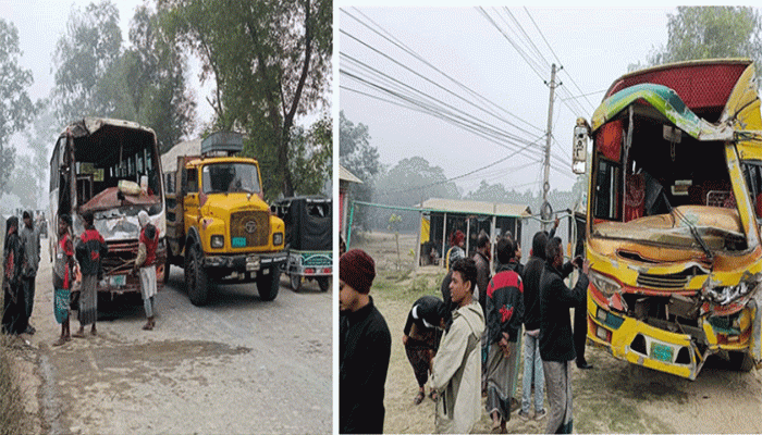 ঈশ্বরগঞ্জে দুই বাসের মুখোমুখি সংঘর্ষে আহত ১১