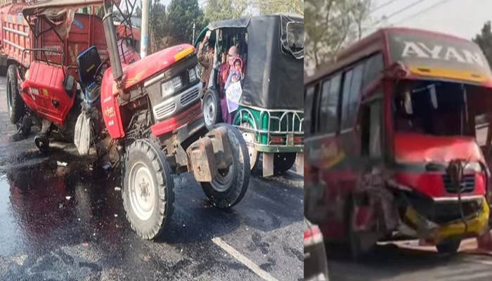 মহিশালবাড়ী সড়কে বাস-ট্রাক্টর সংঘর্ষে দুইজন আহত