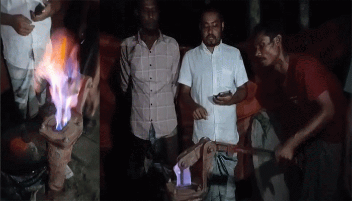 নোয়াখালীতে নতুন টিউবওয়েলে দিয়াশলাই ধরতেই জ্বলছে আগুন