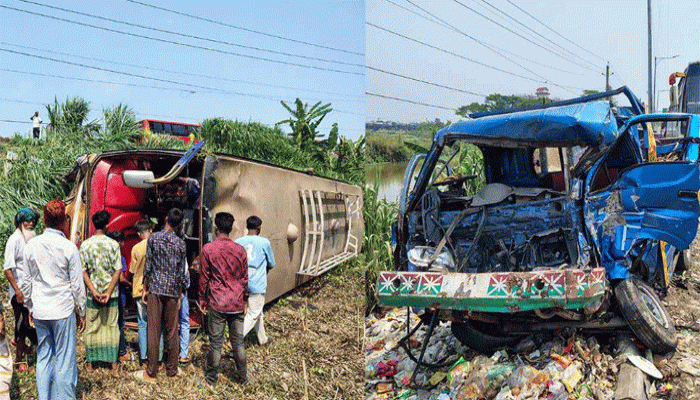ফরিদপুরে পিকআপের সঙ্গে সংঘর্ষে খাদে উল্টে পড়ল বাস, হতাহত ৩১