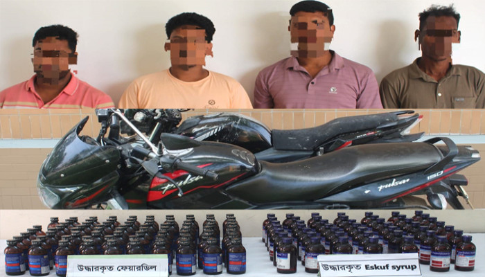 সলঙ্গায় ১২৯ বোতল সিরাপ-সহ মাদক কারবারী গ্রেফতার ৪