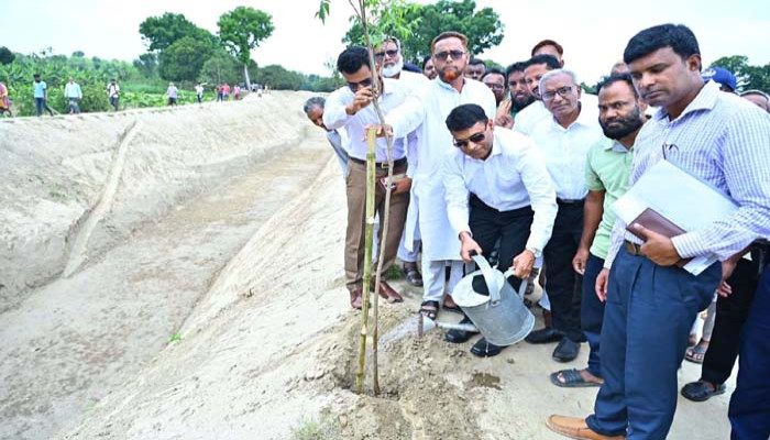 চারঘাটে খাল পুনঃখনন কার্যক্রম পরিদর্শনে জেলা প্রশাসক