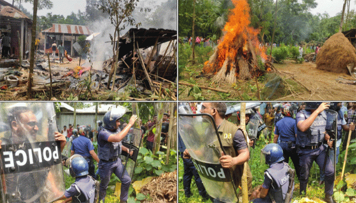 লালমনিরহাটে পুলিশের সঙ্গে জনতার সংঘর্ষ, ডিসি-এসপির গাড়ি ভাঙচুর