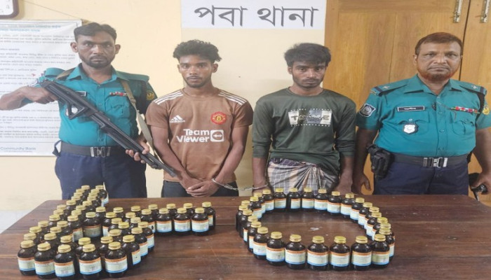 পবায় বিপুল পরিমান এ্যালকোহল ও ট্যাপেন্টাডলসহ দুইজন গ্রেফতার
