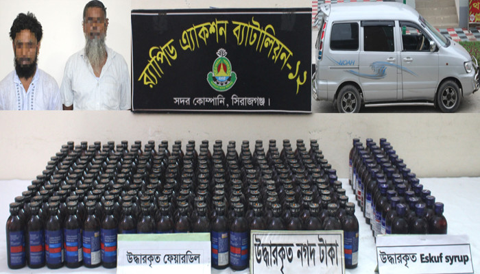 সলঙ্গায় বিপুল পরিমান  নিষিদ্ধ সিরাপসহ দুই মাদক কারবারী গ্রেপ্তার, মাইক্রোবাস জব্দ