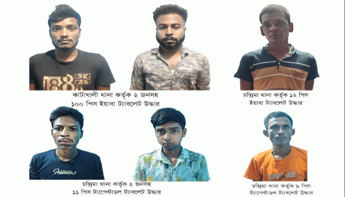 নগরীতে ইয়াবা ও ট্যাপেন্টাডলসহ গ্রেফতার ৬