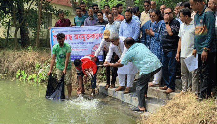 মোহনপুরে উন্মুক্ত জলাশয়ে পোনামাছ অবমুক্তকরণ কর্মসূচি উদ্বোধন করলেন এমপি মিলন