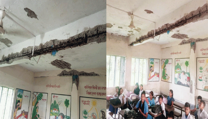 রাণীনগরে ৫৩টি প্রাথমিক বিদ্যালয় ভবনের বিম-ওয়ালে ফাটল, খসে পরছে ছাদের পলেস্তারা